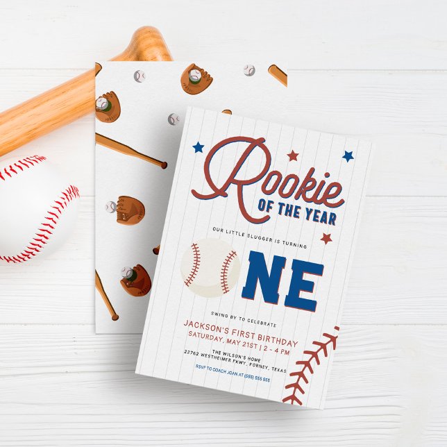 Rookie of the Year 1st Birthday Baseball Party Invitation (Creator Uploaded)