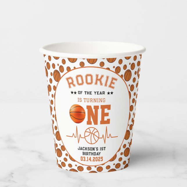 Rookie of the Year 1st Birthday Basketball  Paper Cups (Front)