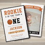 Rookie of the Year 1st Birthday Basketball Photo Invitation<br><div class="desc">Celebrate your little one's first birthday in style with our Rookie of the Year 1st Birthday Basketball Photo Invitation! This personalised invitation is the perfect way to get your guests excited about your basketball-themed birthday party. Crafted from high-quality materials, our invitation features a fun and colourful basketball design, with space...</div>