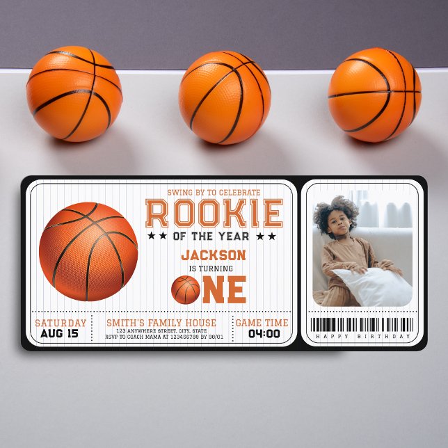 Rookie of the Year 1st Birthday Basketball Photo Invitation (Creator Uploaded)
