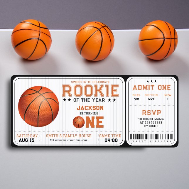 Rookie of the Year 1st Birthday Basketball Ticket Invitation (Creator Uploaded)