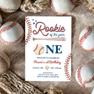 Rookie of The Year 1st Sport Boy Baseball Birthday Invitation
