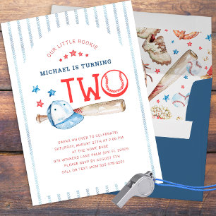 Rookie of the Year 2nd Birthday Baseball Party Invitation