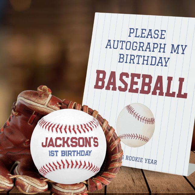 Rookie of the Year Autograph my Birthday Baseball  Pedestal Sign (Autograph my birthday baseball - rookie of the year, 1st birthday keepsake)