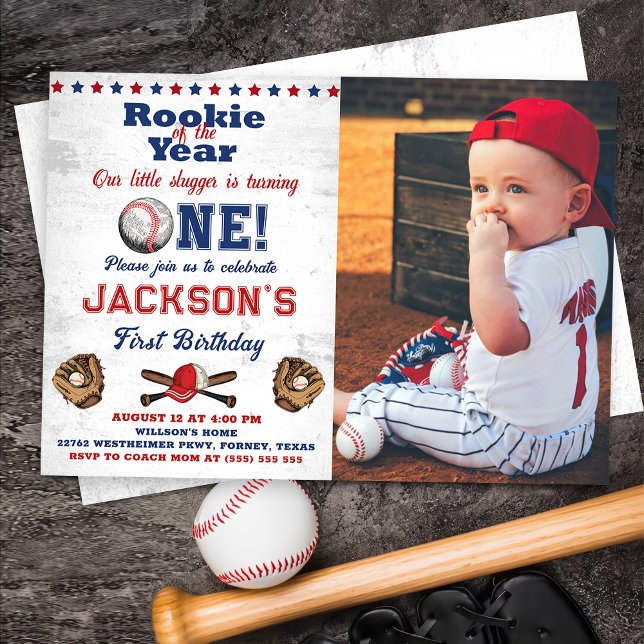 Rookie of the Year Baseball 1st Birthday Batter Up Invitation (Creator Uploaded)