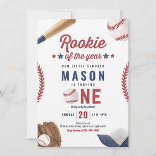 Rookie Of The Year Baseball 1st Birthday Invitation