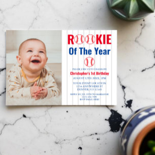 Rookie Of The Year Baseball 1st Birthday Invitation