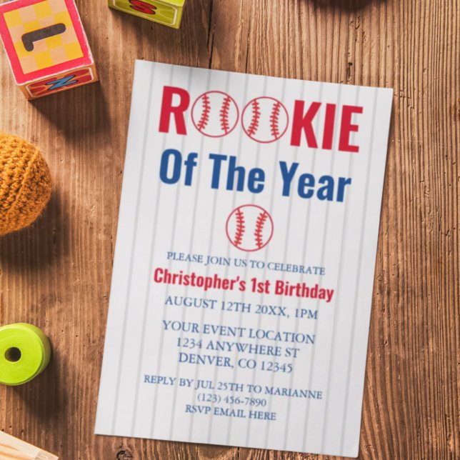 Rookie Of The Year Baseball 1st Birthday Invitation (Creator Uploaded)