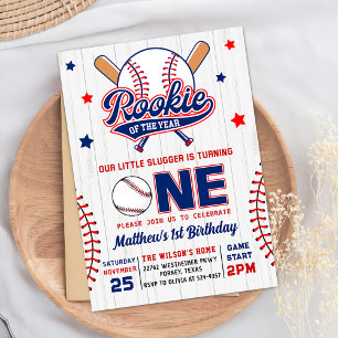 Rookie of the Year Baseball 1st Birthday Invitation