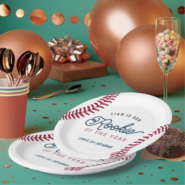 Rookie of the Year Baseball 1st Birthday Paper Plate (Multi)