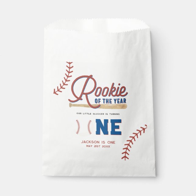 Rookie of the Year Baseball 1st Birthday Party Favour Bags (Front)