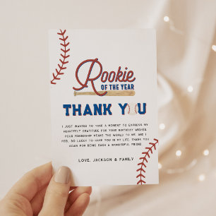 Rookie of the Year Baseball 1st Birthday Party Inv Thank You Card