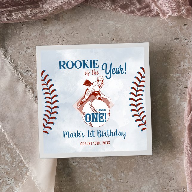 Rookie of the Year Baseball 1st Birthday Party Napkin (Creator Uploaded)