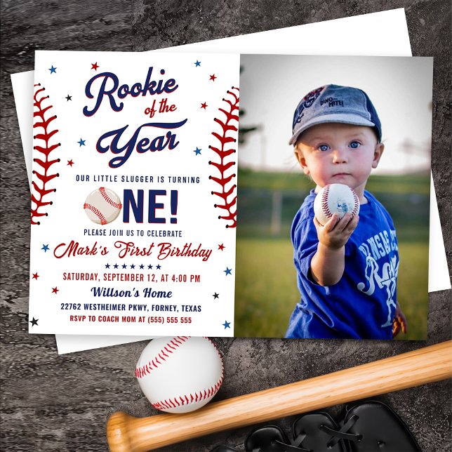Rookie of the Year Baseball 1st Birthday Photo Invitation (Creator Uploaded)