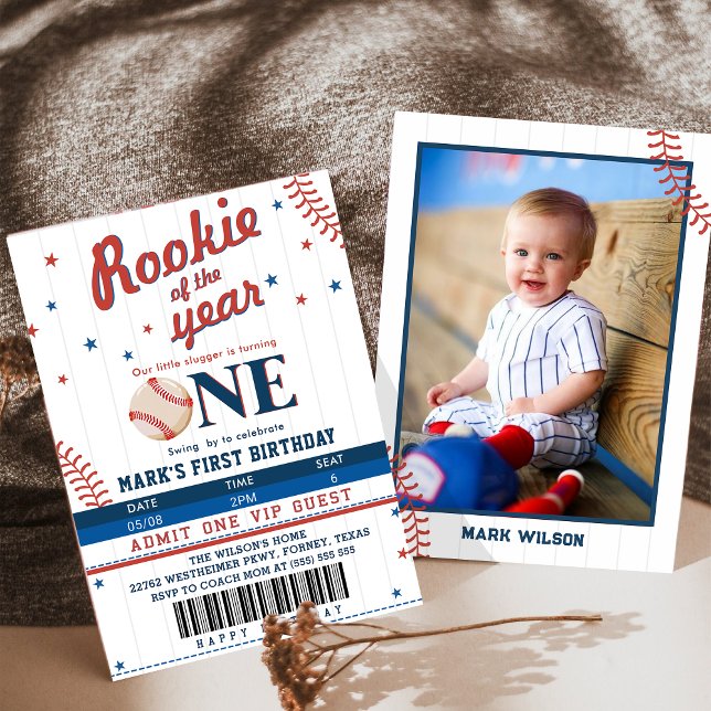 Rookie of the Year Baseball 1st Birthday Photo Invitation (Creator Uploaded)