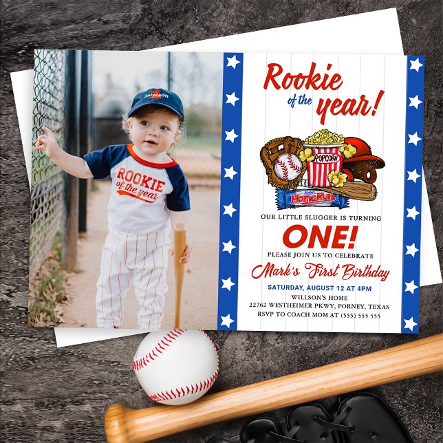 Rookie of the Year Baseball 1st Birthday Photo Invitation (Creator Uploaded)