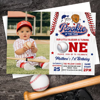 Rookie of the Year Baseball 1st Birthday Photo Invitation