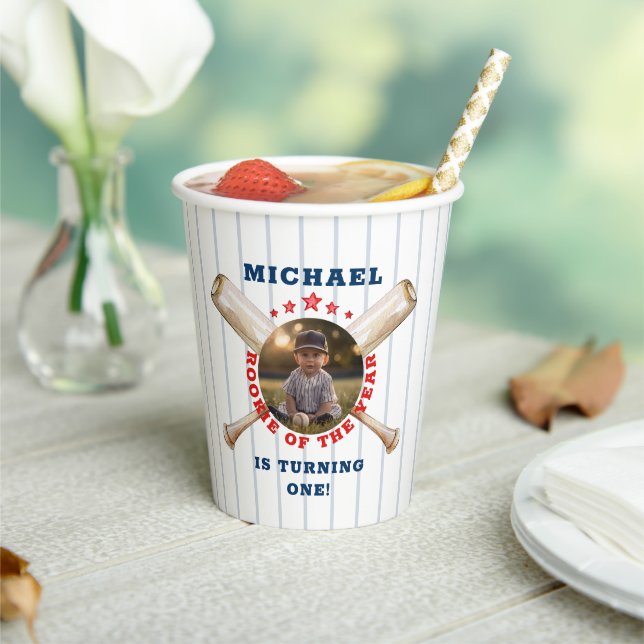 Rookie of the Year Baseball 1st Birthday Photo  Paper Cups (Insitu)