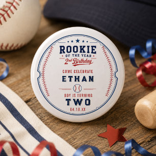 Rookie of the Year Baseball 2nd Birthday Kids 3 Cm Round Badge