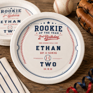 Rookie of the Year Baseball 2nd Birthday Party Paper Plate