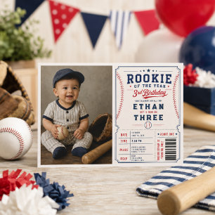 Rookie of the Year Baseball 3rd Birthday Party Invitation