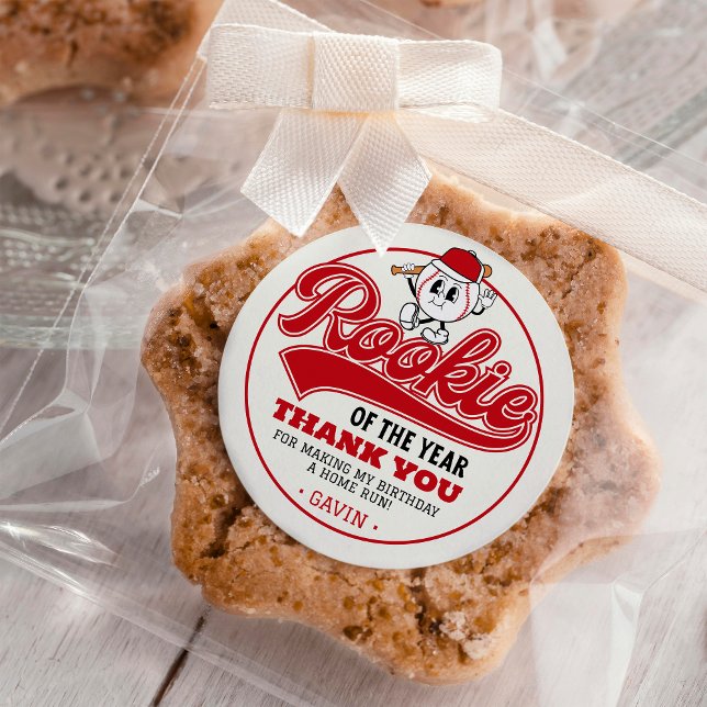 Rookie Of The Year Baseball Birthday Party Custom Classic Round Sticker (Creator Uploaded)