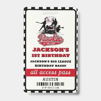 Rookie Of The Year Baseball Birthday Party ID Badge