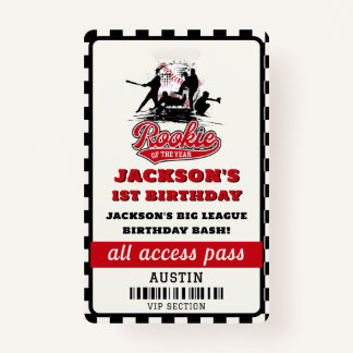 Rookie Of The Year Baseball Birthday Party ID Badge