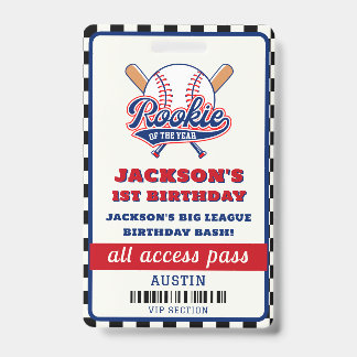 Rookie Of The Year Baseball Birthday Party ID Badge