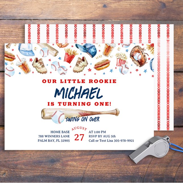 Rookie of the Year Baseball Birthday Party  Invitation (Little Rookie Watercolor Party Invitation )