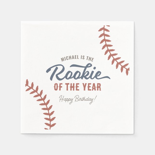 Rookie of the Year Baseball Birthday Party Napkin (Front)