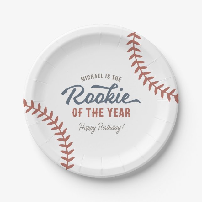 Rookie of the Year Baseball Birthday Party Paper Plate (Front)