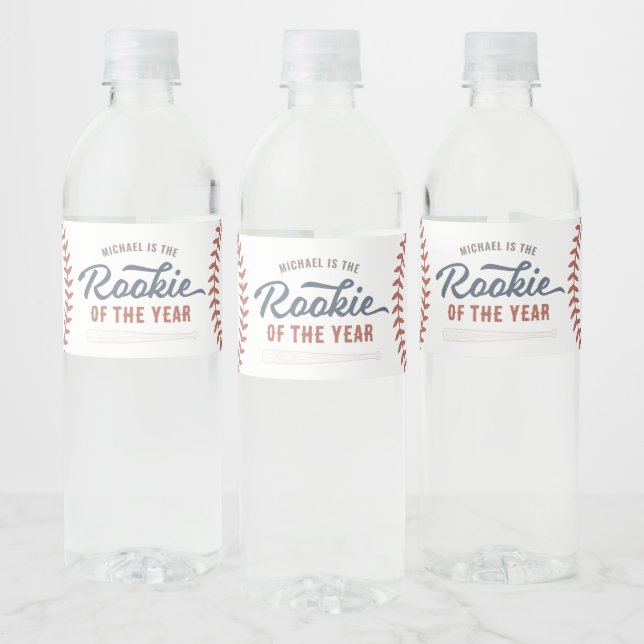 Rookie of the Year Baseball Birthday Party Water Bottle Label (Bottles)