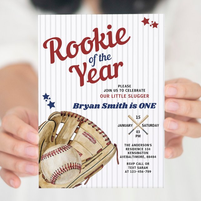 Rookie of the Year Baseball Boy First Birthday Invitation (Creator Uploaded)