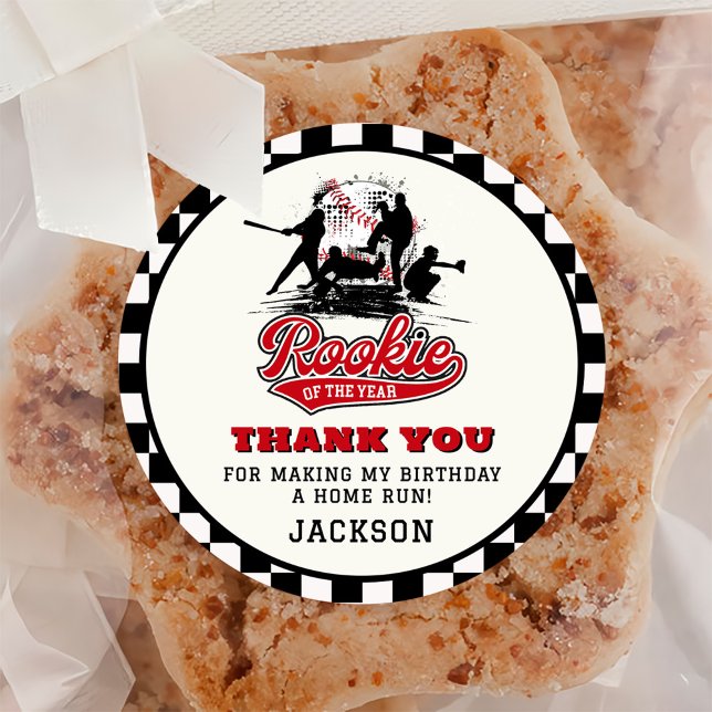 Rookie Of The Year Baseball Custom Birthday Party Classic Round Sticker (Creator Uploaded)