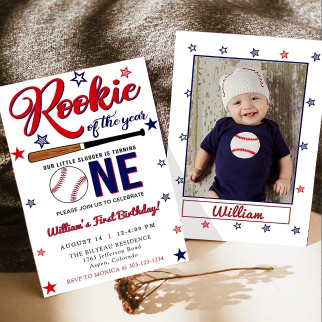 Rookie of the Year Baseball First 1st Birthday Invitation (Creator Uploaded)