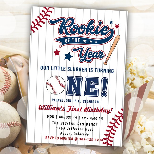 Rookie of the Year Baseball First 1st Birthday Invitation (Creator Uploaded)
