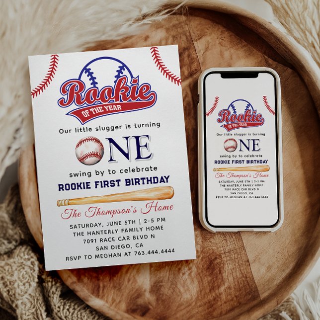 Rookie of the Year baseball-themed 1st birthday Invitation (Creator Uploaded)