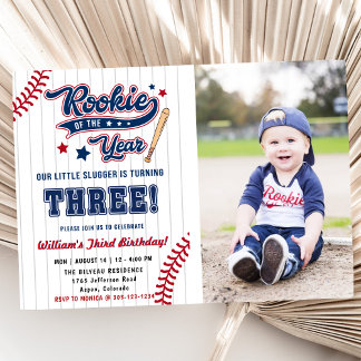 Rookie of the Year Baseball Third 3rd Birthday Invitation