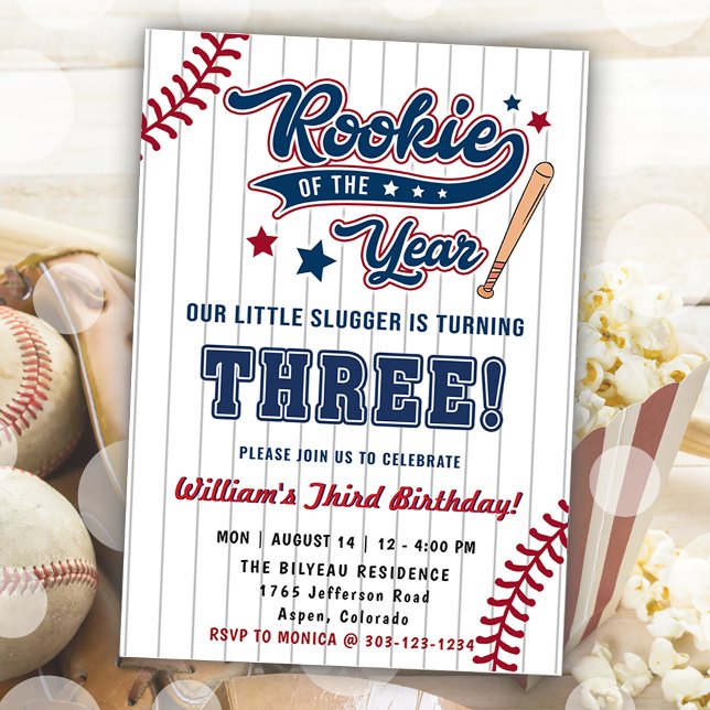 Rookie of the Year Baseball Third 3rd Birthday Invitation (Creator Uploaded)