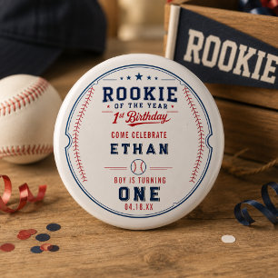 Rookie of the Year Baseball Ticket 1st Birthday 3 Cm Round Badge