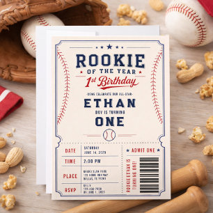 Rookie of the Year Baseball Ticket 1st Birthday Invitation