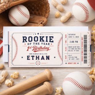 Rookie of the Year Baseball Ticket 1st Birthday Invitation