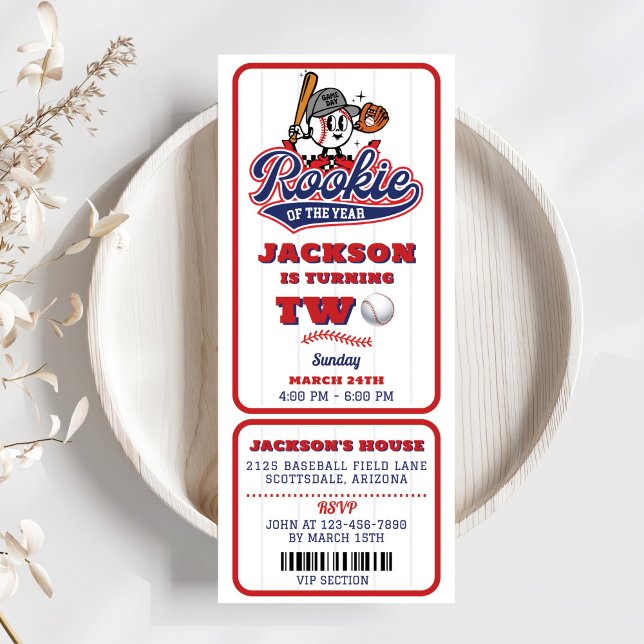 Rookie Of The Year Baseball Ticket 2nd Birthday Invitation (Creator Uploaded)