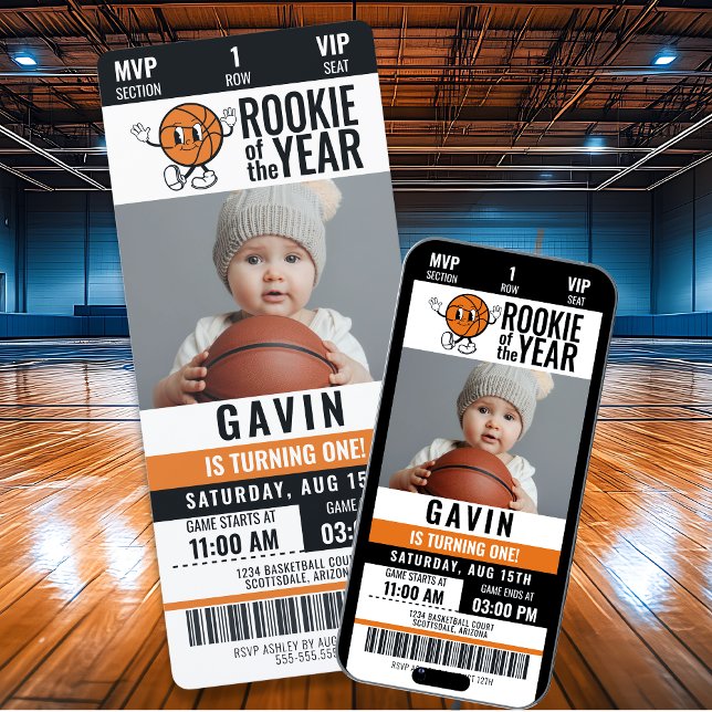 Rookie Of The Year Basketball Photo Birthday Invitation (Creator Uploaded)