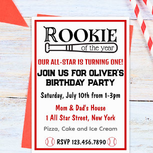 Rookie of the Year Birthday Turning One Boy's 1st Invitation