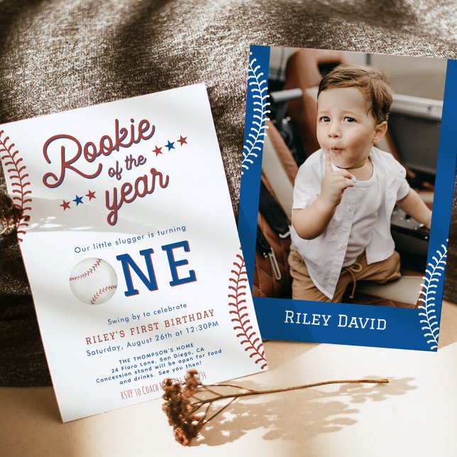 Rookie of the Year First Birthday Baseball Party  Invitation (Creator Uploaded)