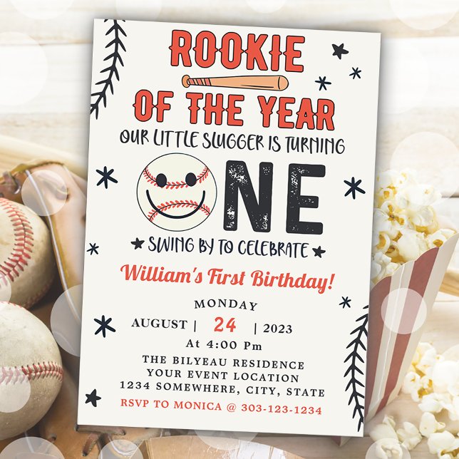 Rookie Of The Year First Birthday Baseball Party Invitation (Creator Uploaded)