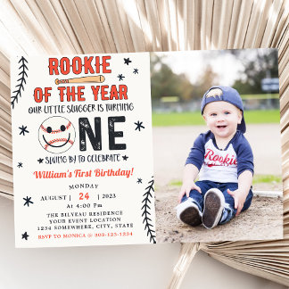 Rookie Of The Year First Birthday Baseball Photo Invitation