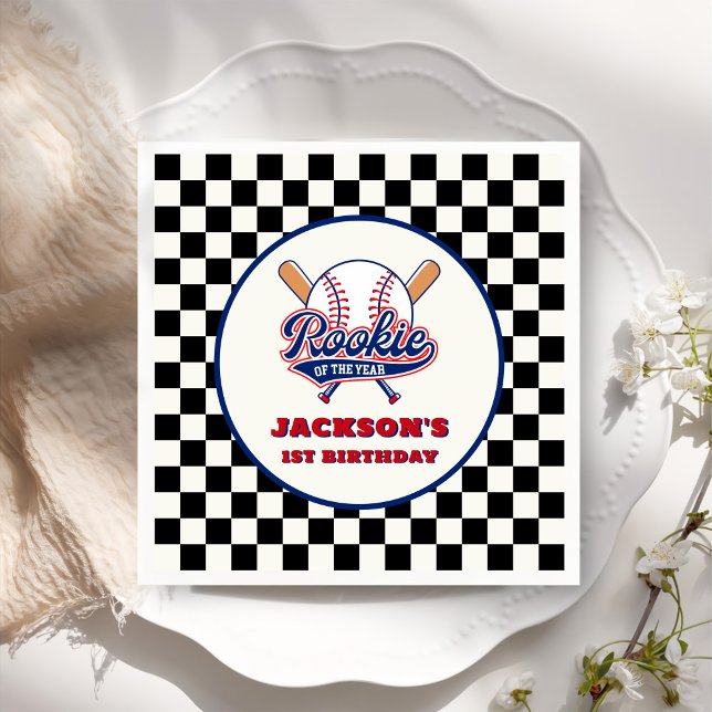 Rookie Of The Year Personalised Baseball Birthday Napkin (Creator Uploaded)